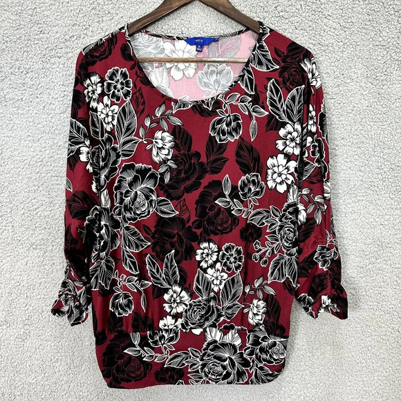 Apt .9 t op XL purple floral‎ ruched banded waist boho cottagecore whimsical - Picture 1 of 8